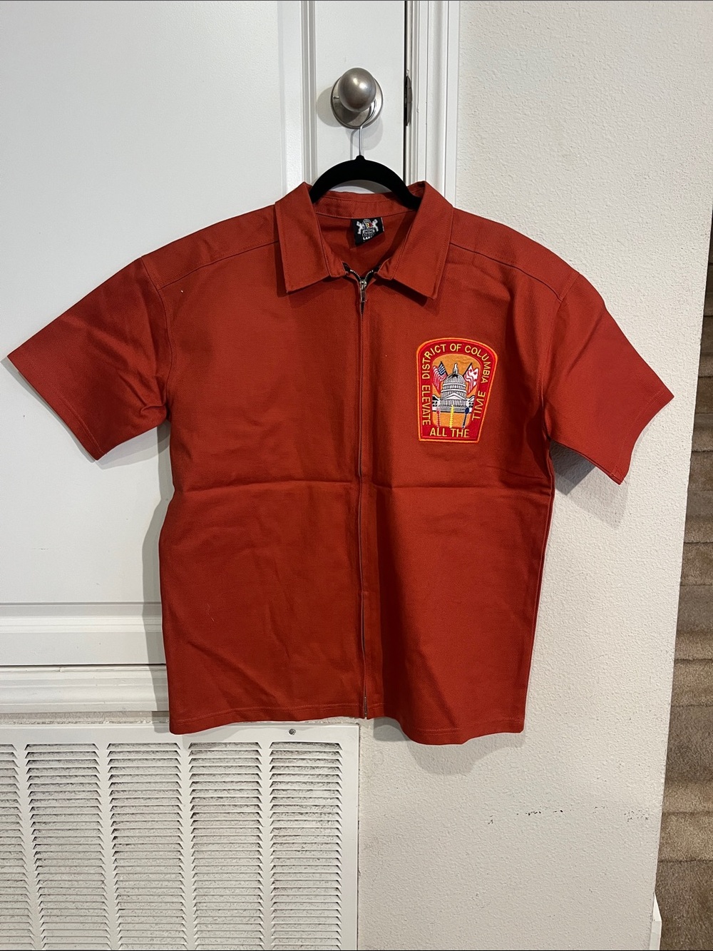 Rust Red Zip-Up Work Shirt with Patch